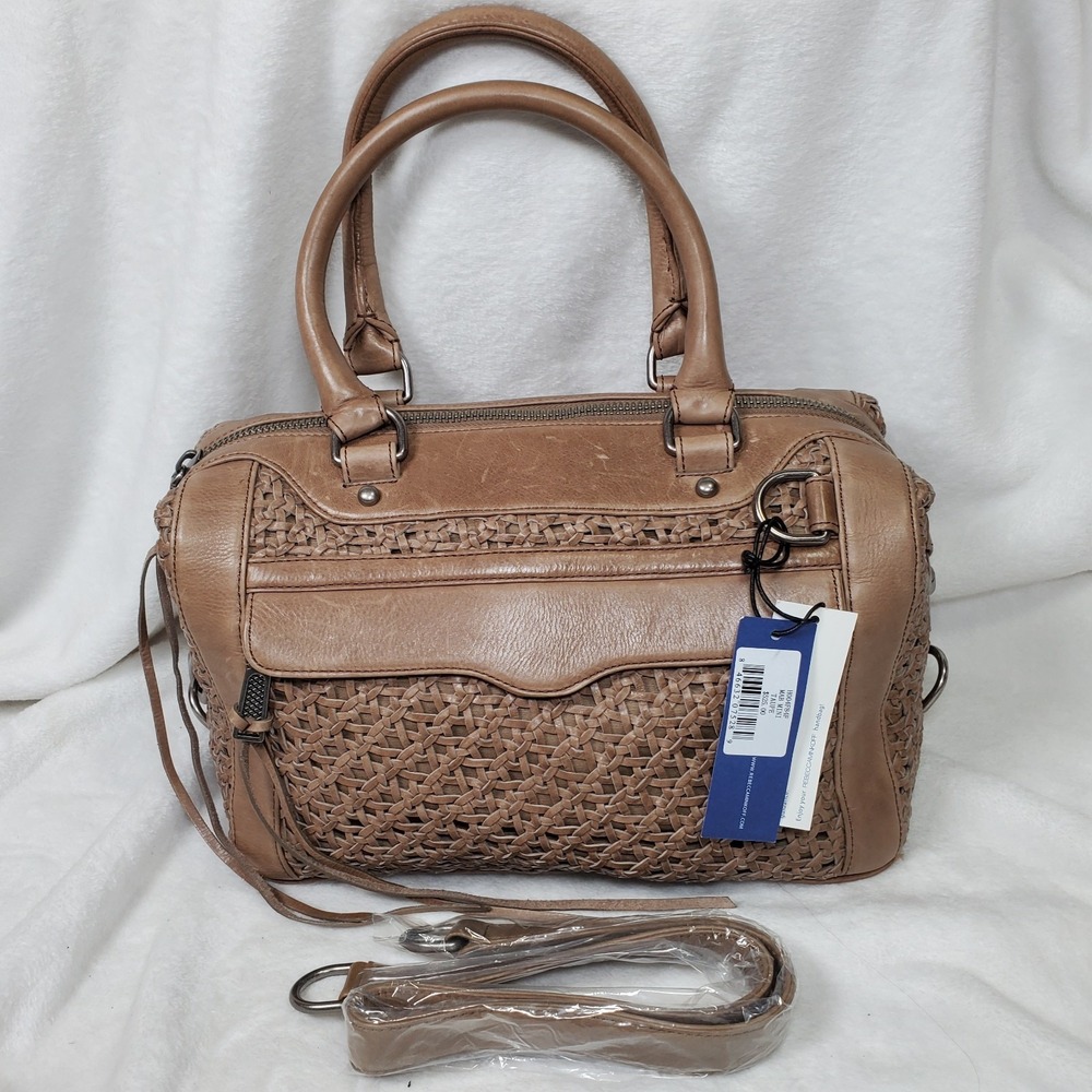Rebecca‎ Minkoff Mab Mini Bombe Y2K Satchel Shoulder Bag Crossbody Woven Taupe